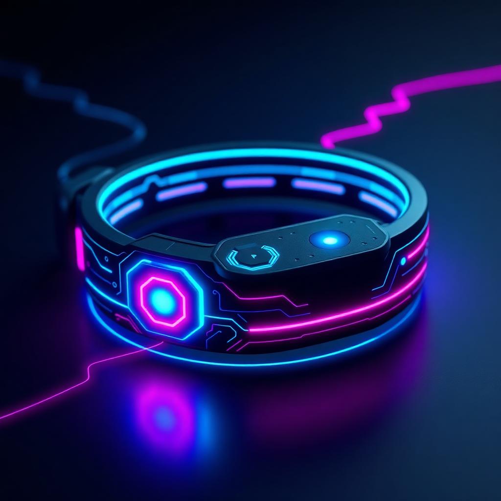 Collar NX-7 PET con módulo de sensores iluminado en cyan y magenta